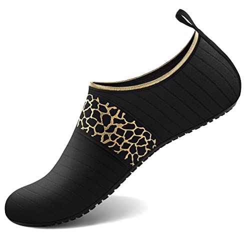 Water Shoes for Women Men Quick (10-11 Women/9-10 Men / Golden Leopard)