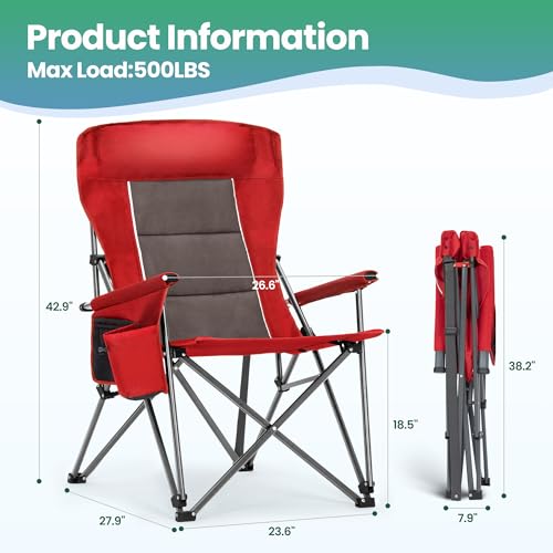 Oversized Outdoor Camping Chairs Support 500 LBS 2 Pack (Twin Pack / Red)