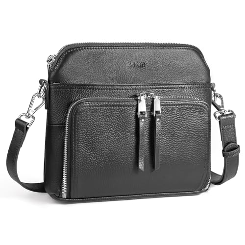 Black Genuine Leather Crossbody Bags for Women Travel Wallet Purse (Black)
