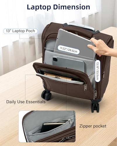 16 Inch Underseat Mini Carry On Luggage with Spinner Wheels (Underseat 16-Inch / Coffee)