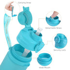 Collapsible Water Bottles with Straw for Travel (Black&Ocean)