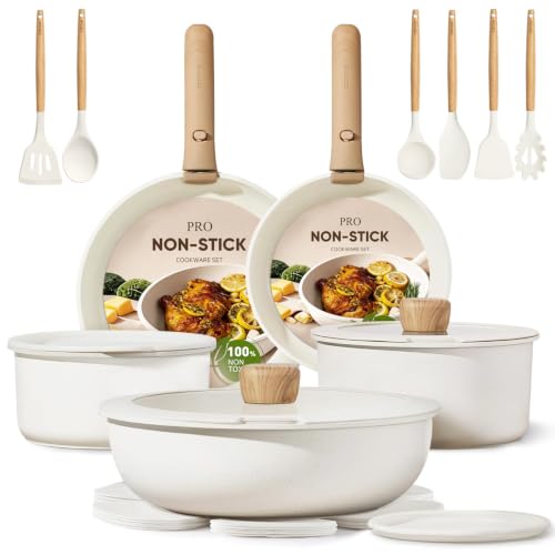 Pots and Pans Set Non Stick (White / 21 Piece)
