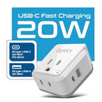 Chile, Rome, Italy Travel Plug Adapter Set, Chile plug adapter USB-USB-C 20W PD-QC 18W, 2 Outlet, US to Italy plug adapter for Lybia, Uruguay Includes Type C, L SWadAPt Attachments - PAK-IT (Paper White)