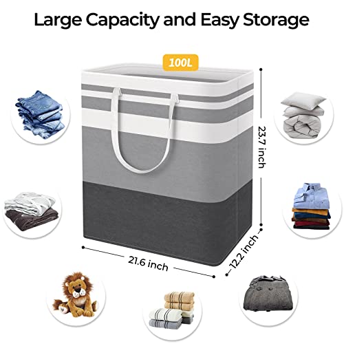 2 Pack Large Laundry Baskets (100L / Grey)