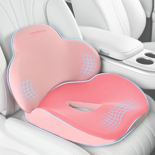 Car Seat Cushion and Lumbar Support Pillow (Pink / 2 Pieces)