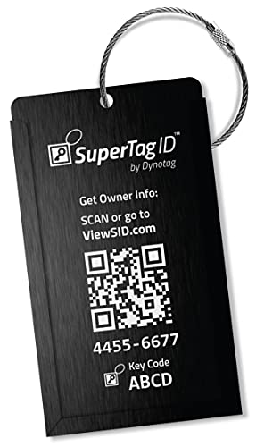 Web Enabled Smart Aluminum Convertible Luggage ID Tag + Braided Steel Loop (Midnight Black)