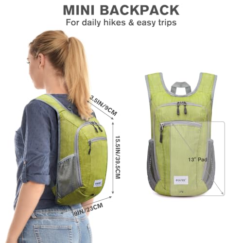 10L 15L Hiking Backpack Lightweight Packable Hiking Daypack Small Travel Outdoor Foldable Shoulder Bag (Light Green / 10L)