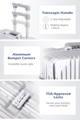 Zipperless Suitcase with Aluminum Frame (Silver / Checked in 24inch)