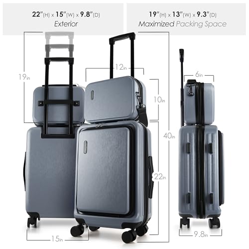20 Inch Carry On Luggage 22x14x9 Airline Approved Suitcase (Carry-on 20 Inch / Grey)