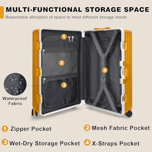 Luggage PC+ABS Aluminum Frame Zipperless Checked Luggage Hard Shell Suitcase with TSA Lock Double Spinner Wheels 28 Inch Orange (Orange / 28-inch(upgraded Tsa Lock))