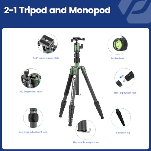 60" Carbon Fiber Camera Travel Tripod (Green / 62" Basic (Carbon Fiber))