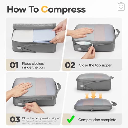 9 11 Set Compression Packing Cubes for Travel Essentials (Gray / 9 set)