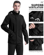 Rain Suit Waterproof Breathable Lightweight 2 (3X-Large / Black)