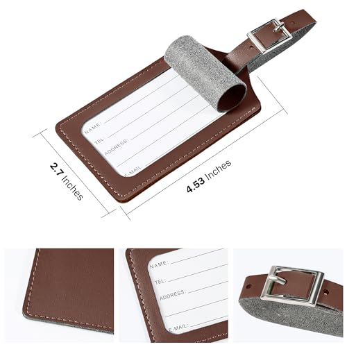 4 Pack Leather Luggage Travel Bag Tags by Travelambo Brown (Brown)