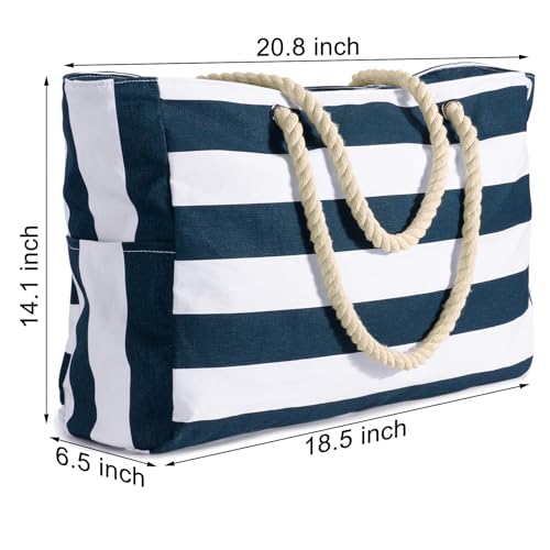 Beach Bags for Women Large Waterproof Beach Tote Bag Zipper Beach Bags Waterproof Sandproof Swim Pool Bag Large Tote (Dark Blue)