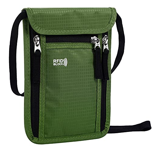 Travel Pouch Neck Wallet Family Passport Holder Organizer Case with RFID Blocking (6x7.5In / Green)