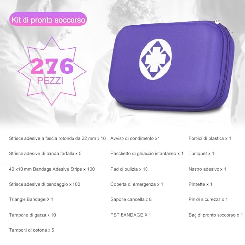 First Aid Kit 276PCS Car Home Camping Essentials Purple Emergency Kit (Purple-276pcs)