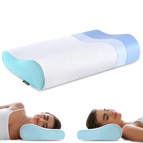 Memory Foam Pillows Neck Pillow Bed Pillow for Sleeping Ergonomic Cervical Contour Pillow for Side Back Stomach Sleeper for Neck and Shoulder Pain (White / Queen(23.6*14*4.9inches))