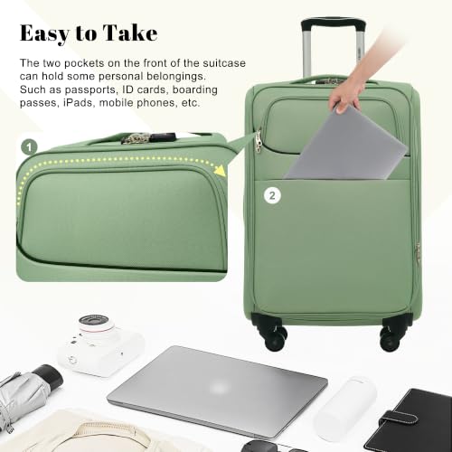 4 Piece Expandable Luggage Set (Softside Luggage(22/26/30) / Light Green+18IN)