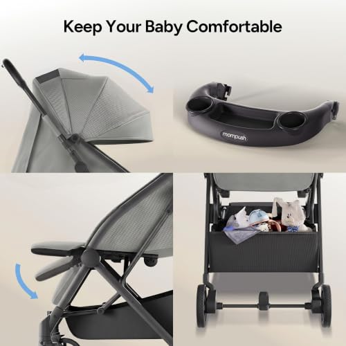 Lithe V2 Lightweight Travel Stroller Snack Tray Included (Grey)
