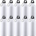 10 Pcs Aluminum Water Bottle 20 oz Reusable Bottles Lightweight Leak Proof Aluminum Sports Travel Bottles with Twist Cap Buckle for Gym (White)