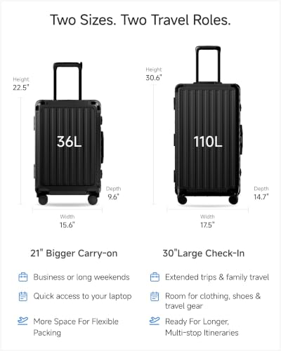 2PC Front Open Zipperless Luggage Set (Jet Black / 2 Piece Set (21 Pro/30))