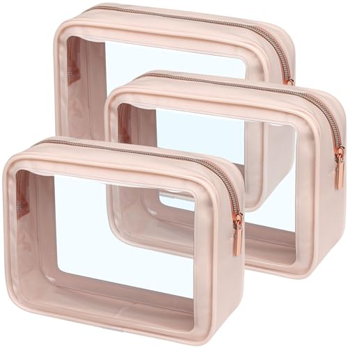 Clear Makeup Bag Travel (3 Pack Pink / TSA Specialist (3-Pack Medium - Soft))