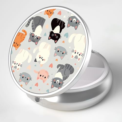 Pill Box 3 Compartment Portable Travel Medicine Box with Mirror (Cat Family)