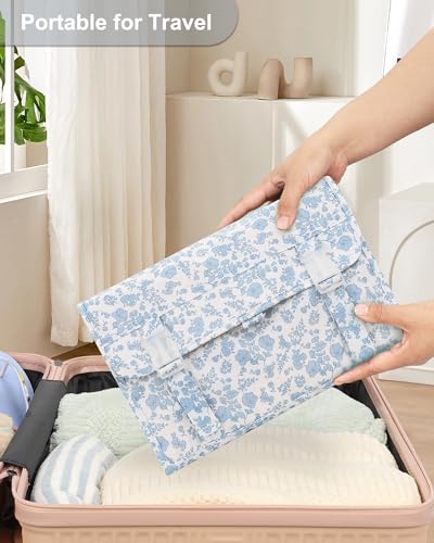 Travel Toiletry Bag with Hanging Hook (01 Blue Flower / X Large)