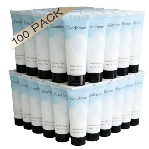 Double Sealed Hotel Conditioner Bulk 100 Pack Individually Wrapped Travel Size Conditioner Aloe and Green Tea Extract Infused Hotel Supplies and Toiletries for Guest (1 Fl Oz (Pack of 100))