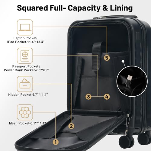 Luggage Sets Front Opening (2-piece Set / Black+bag)