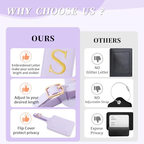 Personalized Initial Luggage Tags for Suitcase (Purple Leather,glod Letter / S)