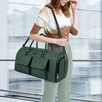 Garment Bag for Travel With Toiletry Bag Convertible Carry On Weekender Bag Large Travel Duffel Bags for Women 2 in 1 Hanging Suitcase Suit Travel Bags for Women & Men 3pcs Set (H-green)