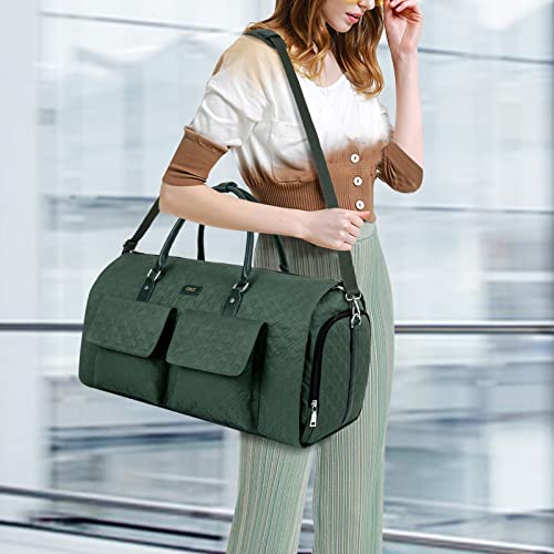 Garment Bag for Travel With Toiletry Bag Convertible Carry On Weekender Bag Large Travel Duffel Bags for Women 2 in 1 Hanging Suitcase Suit Travel Bags for Women & Men 3pcs Set (H-green)