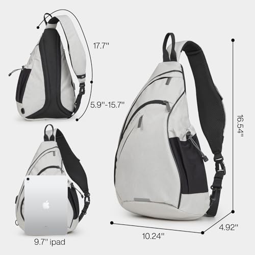 Sling Bag Men Backpack Unisex One Shoulder Bag Hiking Travel Backpack Crossbody with USB Port for Men Women Versatile Casual Daypack (Beige-17'')