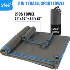 2 Pack Microfiber Travel Towel (XL 72"x32"+24"x15" / Grey)