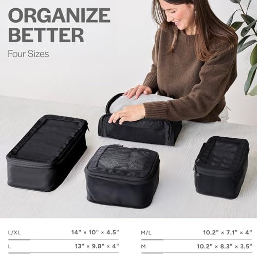 Compression Packing Cubes for Travel (4-Pack / Black)