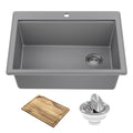 Bellucci 28 inch Granite Workstation Drop In Top Mount Single Bowl Kitchen Sink in Metallic Grey with Accessories (28 Inch / Gray)