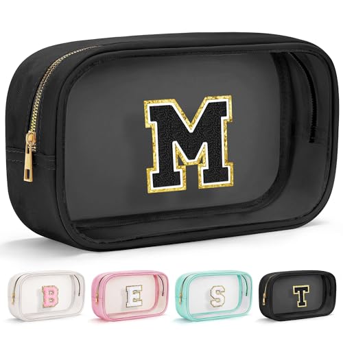 Initial Birthday Gifts for 3 4 5 6 7 8 9 10 11 12 13 Year Old Girls Clear Makeup Bag Cosmetic Travel Beach Bag Car Organizer Essentials for Women (Large-Black / M)