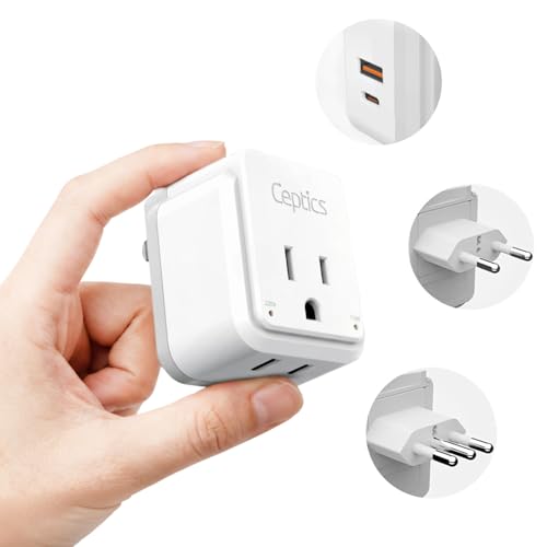 Chile, Rome, Italy Travel Plug Adapter Set, Chile plug adapter USB-USB-C 20W PD-QC 18W, 2 Outlet, US to Italy plug adapter for Lybia, Uruguay Includes Type C, L SWadAPt Attachments - PAK-IT (Paper White)