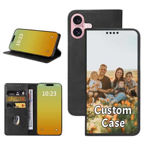 Custom Wallet Phone Case for iPhone 16 with Photo (iPhone 16 / Black-A)