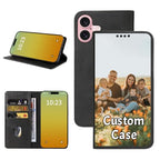Custom Wallet Phone Case for iPhone 16 with Photo (iPhone 16 / Black-A)