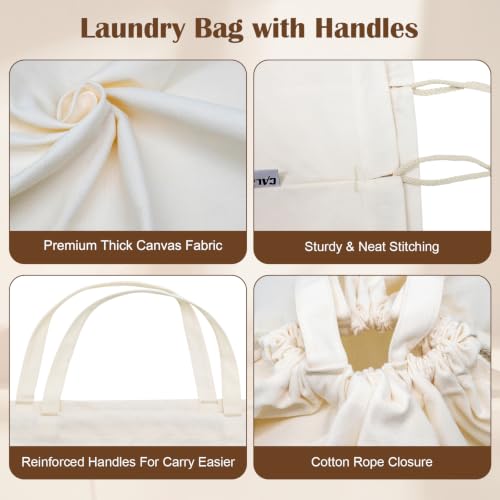 Heavy Duty Canvas Laundry Bag with Handles & Drawstring 30"Wx35"H (Beige / L+ 30"Wx 35"H┃1 Pack)