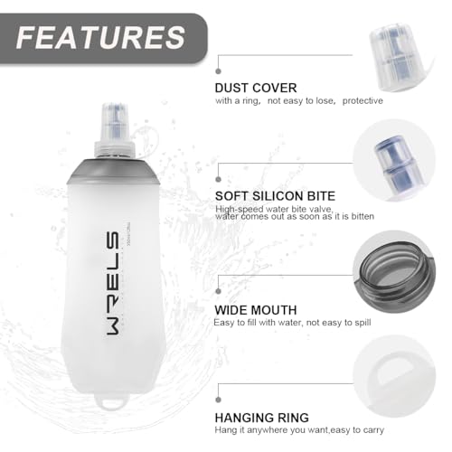 200ml/350ml/500ml Collapsible Soft Flask,BPA Free Folding Soft Water Bottle with Hanging Ring,Lightweight TPU Hydration Flask for Running Marathon Cycling Hiking (Grey-350ml*2)
