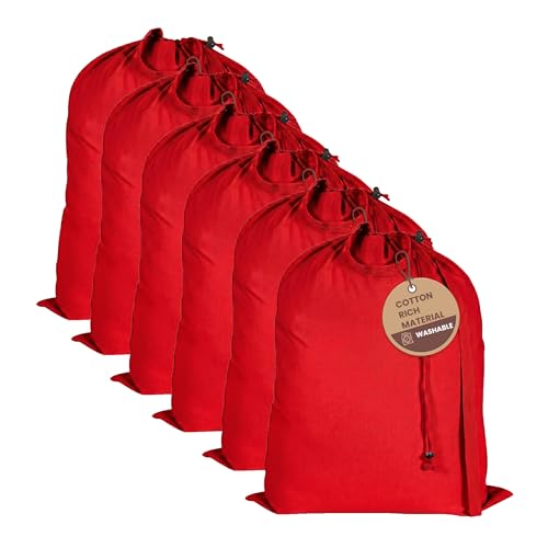 LFH Home Cotton Rich Large Premium Canvas Laundry Bag (18"x26" (Pack of 6) / Red)