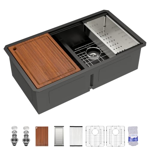 33"x19" Matte Black Undermount Double Bowl Workstation Kitchen Sink (Matte Black / 33" (50/50))