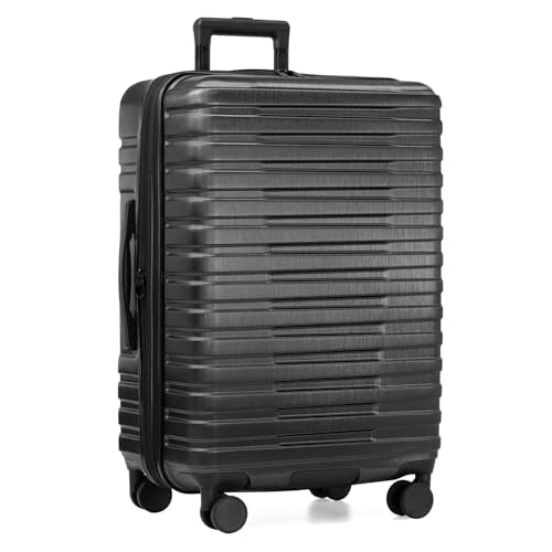 Boren Expandable Hardside Rugged Travel Luggage with 8 Spinner Wheels (Checked-Medium 26-Inch, No USB Port / Black)