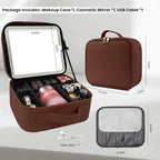 Makeup Bag with Mirror (Dark Brown / Makeup bag with LED lights)