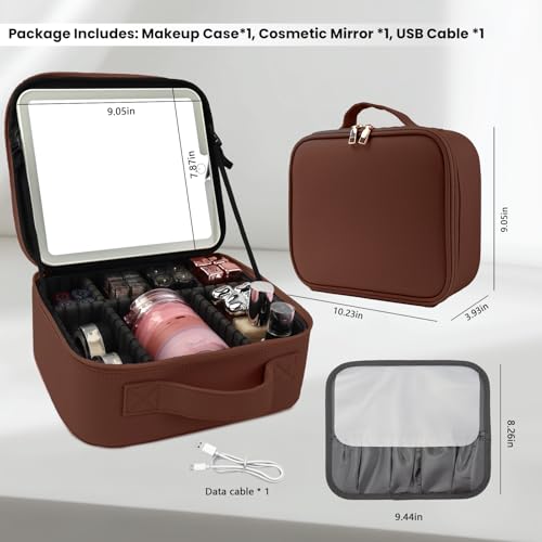 Makeup Bag with Mirror (Dark Brown / Makeup bag with LED lights)