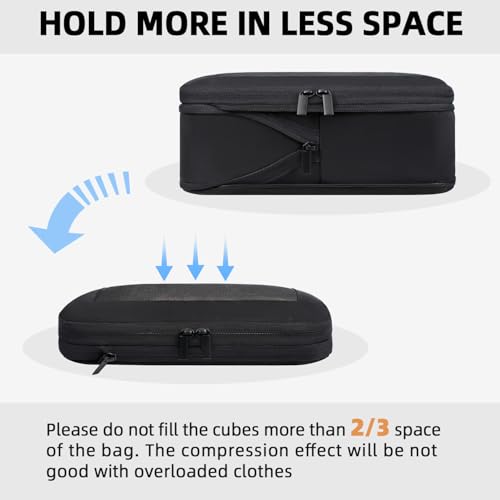 4 Set/6 Set/8 Set Compression Packing Cubes Travel Accessories Expandable Packing Organizers (Square Mesh, 05-Jet Black) (05-Jet Black / Square Mesh)